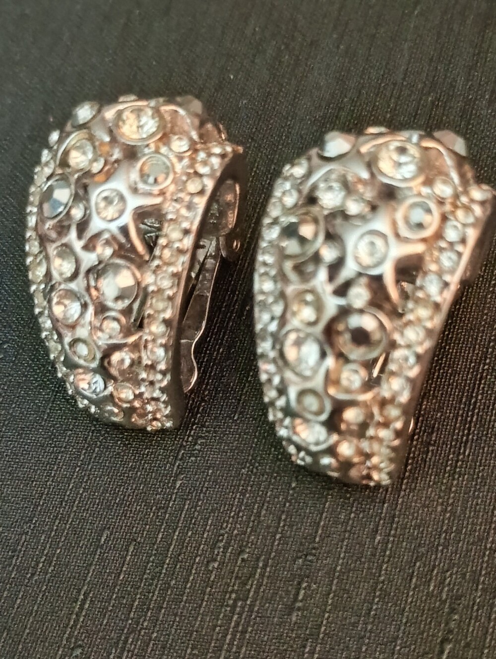 Vintage St. John Silver Crystal Pavé Clip-On Earrings